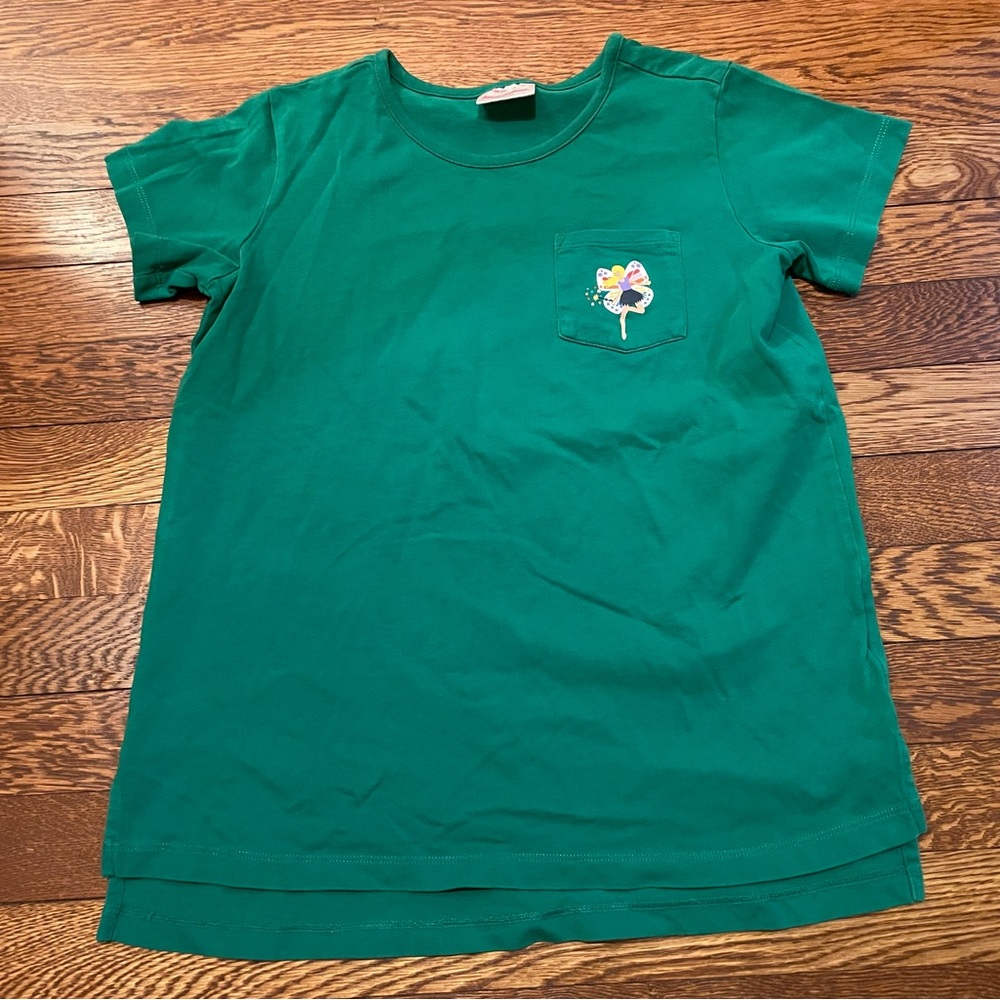 Hanna Andersson Green Cotton Short Sleeve Tee Shirt Fairy Pocket Size 150 cm 12